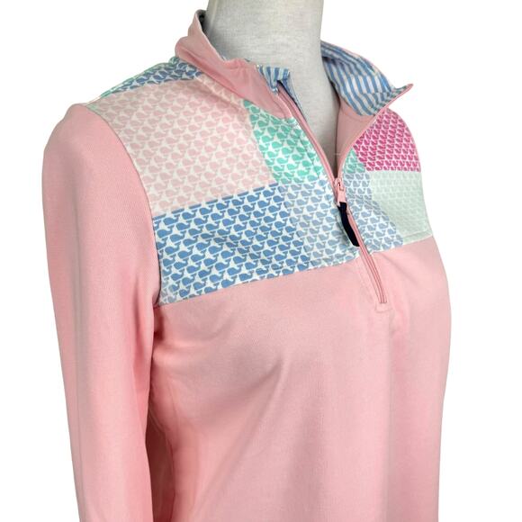 Vineyard Vines x Target | Youth Girls Pink Patchwork Whale Logo 1/4 Zip Pullover - Picture 7 of 11